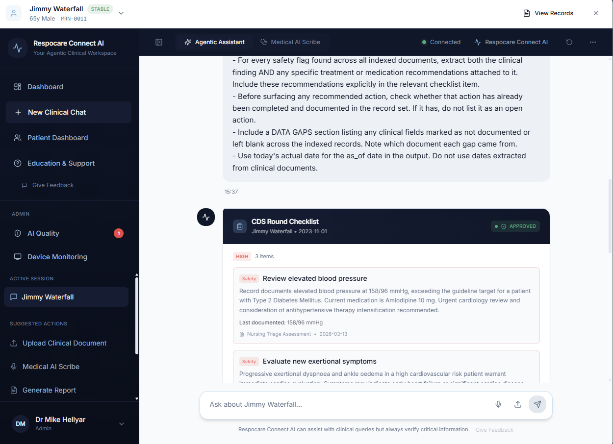 Respocare Connect AI clinical workspace preview
